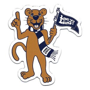 magnet cartoon Penn State Nittany Lion Mascot holding Love Ya Lions flag